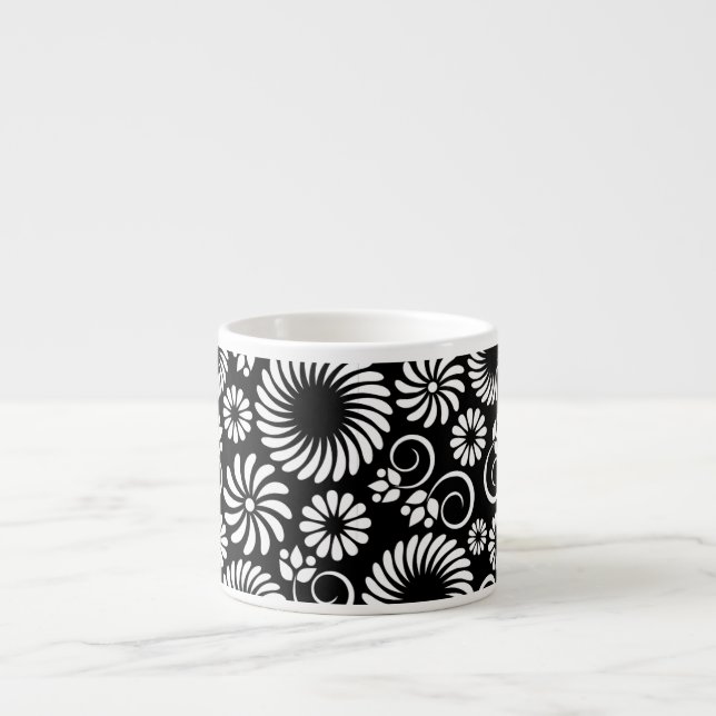 Taza De Espresso Espresso Mug floral blanco y negro (Frente)