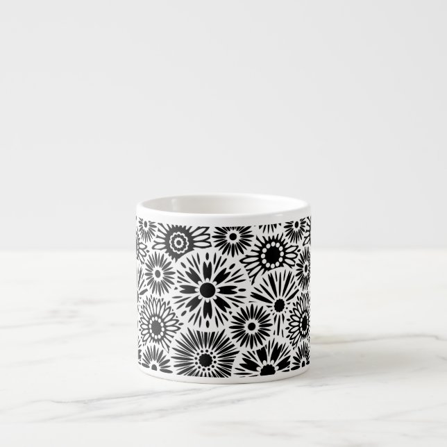 Taza De Espresso Espresso Mug floral blanco y negro (Frente)