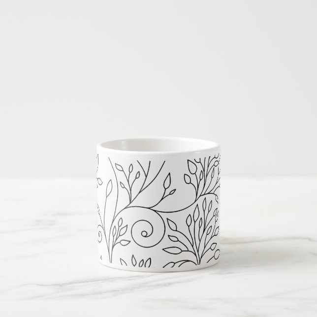 Taza De Espresso Espresso Mug floral blanco y negro (Frente)