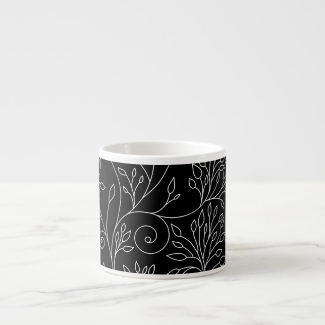 Taza De Espresso Espresso Mug floral blanco y negro (Frente)