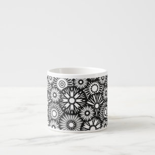 Taza De Espresso Espresso Mug floral blanco y negro