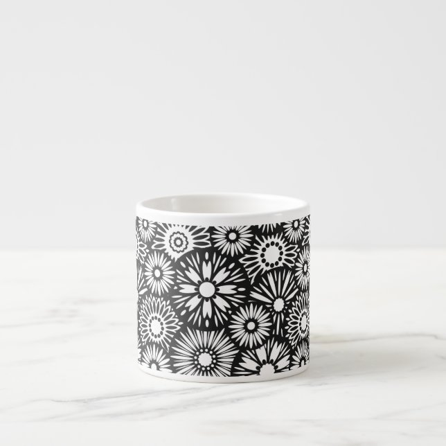 Taza De Espresso Espresso Mug floral blanco y negro (Frente)