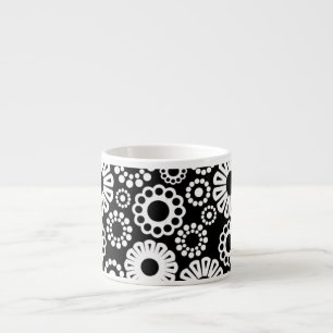 Taza De Espresso Espresso Mug floral blanco y negro