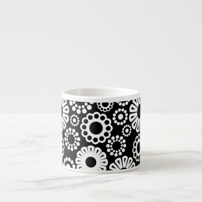 Taza De Espresso Espresso Mug floral blanco y negro (Frente)