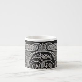 Taza De Espresso Espresso/Paisley gris/guarnición negra/taza especi