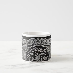 Taza De Espresso Espresso/Paisley gris/guarnición negra/taza especi