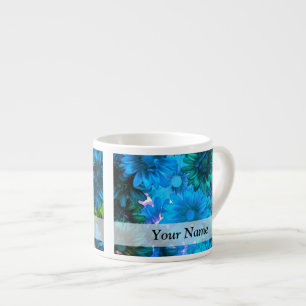 Taza De Espresso Estampado de flores azul claro moderno