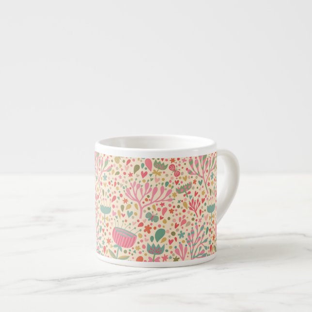Taza De Espresso Estampado de flores brillante (Derecha)