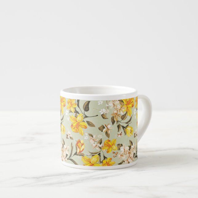 Taza De Espresso Estampado de flores brillante hermoso elegante (Derecha)
