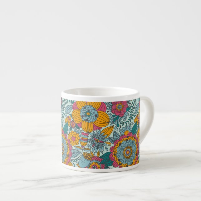 Taza De Espresso Estampado de flores colorido (Derecha)