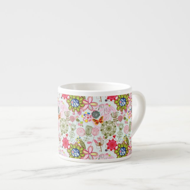 Taza De Espresso Estampado de flores en el estilo retro 2 (Derecha)