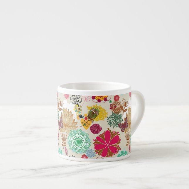 Taza De Espresso Estampado de flores en estilo retro (Derecha)