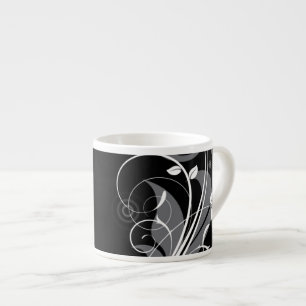 Taza De Espresso Estampado de flores gris en negro