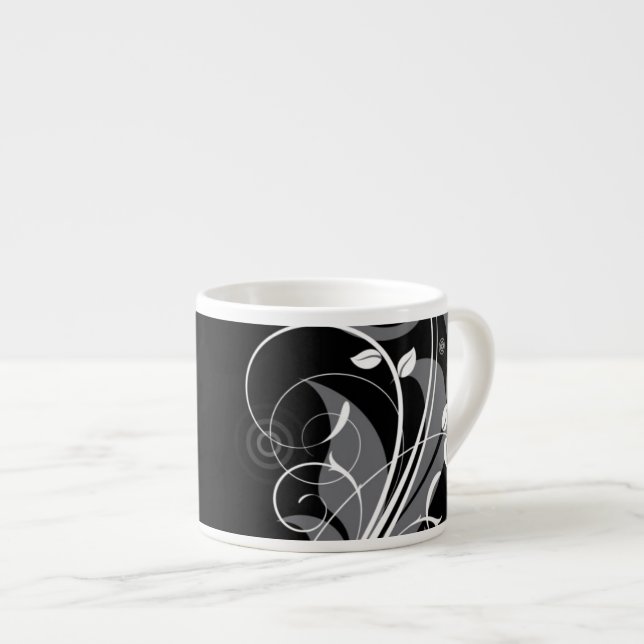Taza De Espresso Estampado de flores gris en negro (Derecha)
