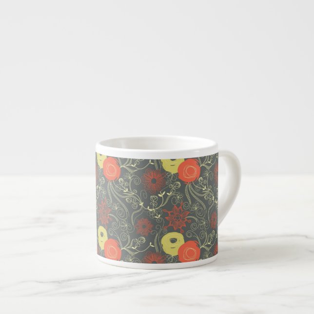 Taza De Espresso Estampado de flores retro (Derecha)