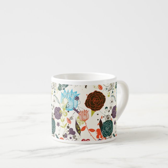 Taza De Espresso Estampado de flores retro 2 (Derecha)