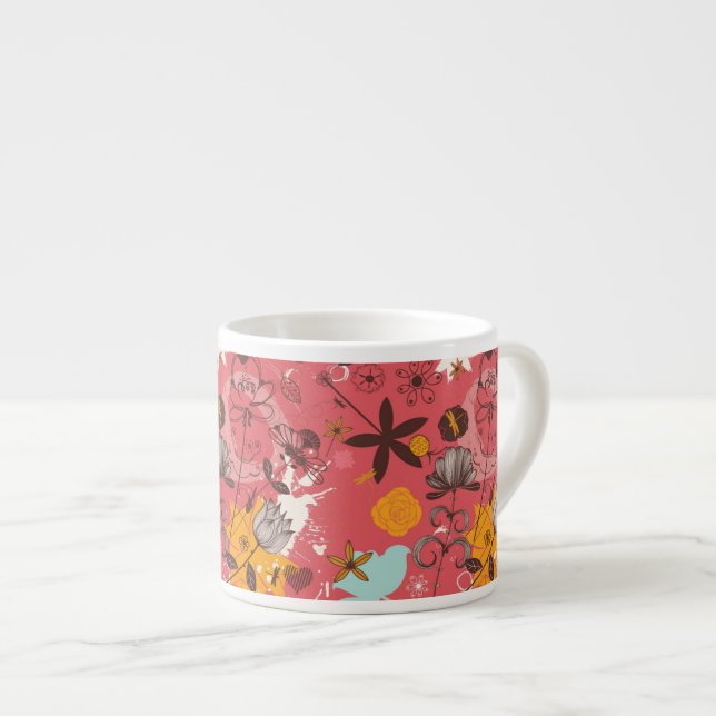 Taza De Espresso Estampado de flores retro 7 (Derecha)