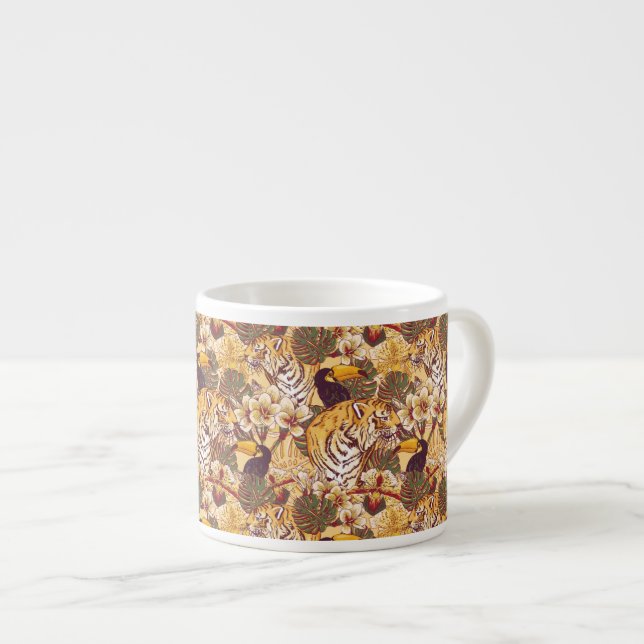 Taza De Espresso Estampado de flores tropical con el tigre (Derecha)