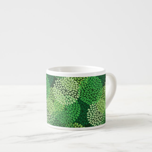 Taza De Espresso Estampado de flores verde (Derecha)