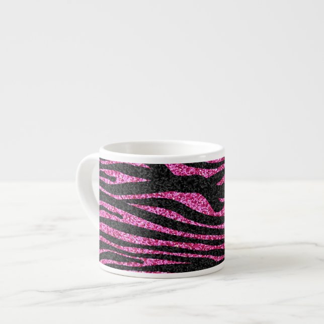 Taza De Espresso Estampado de zebra rosado y negro bling (falso (Izquierda)