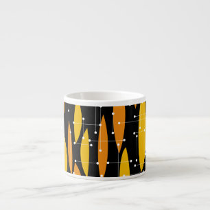 Taza De Espresso Estilo atómico, patrón geométrico naranja negro.