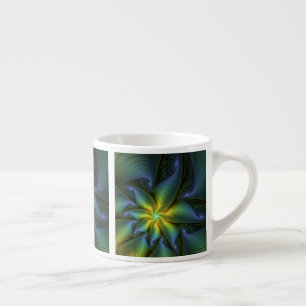 Taza De Espresso Estrella abstracta, brillante arte azul verde dora