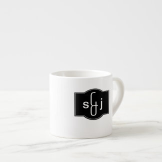 Taza De Espresso Etiqueta blanca negra con monograma