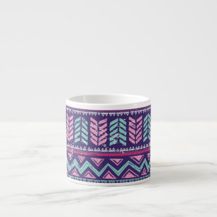 Taza De Espresso Étnica Tribal: Colorido Patrón Sin Mar.