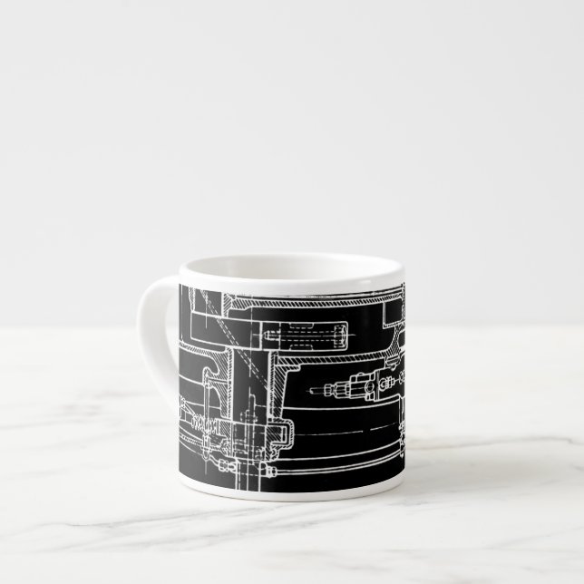 Taza De Espresso FaB MeChaNiCal DrAwinG BlUEpRiNT Blanco y negro (Izquierda)
