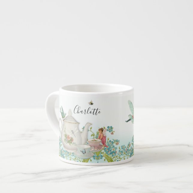 Taza De Espresso Fairy Garden Tea Fiesta Blue Flagonfly Bee (Izquierda)