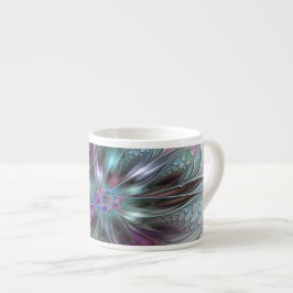 Taza De Espresso Fantasía colorida Resumen Flor Fractal Moderna