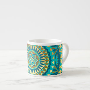 Taza De Espresso Fantasia de Mandala de Oro Azul