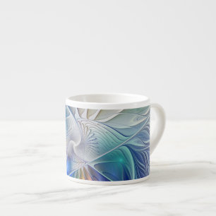 Taza De Espresso Fantasía floral, flor fractal abstracta colorida