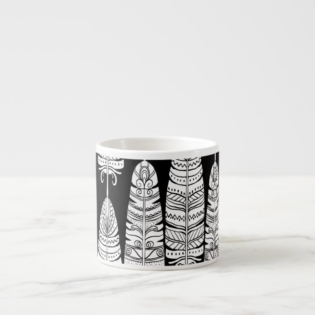 Taza De Espresso Feathers boho: patrón blanco y negro (Frente)