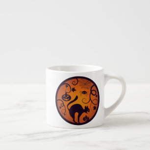 Taza De Espresso Felices arañas y murciélagos de gatos negros en la