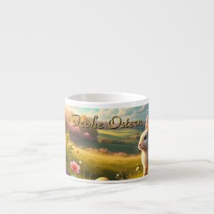 Taza De Espresso Felices Pascuas en un paisaje primaveral