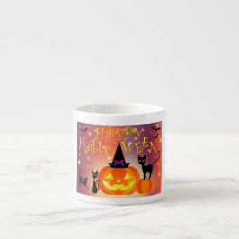Taza De Espresso Feliz Halloween Divertidas Calabazas Brillantes Fi