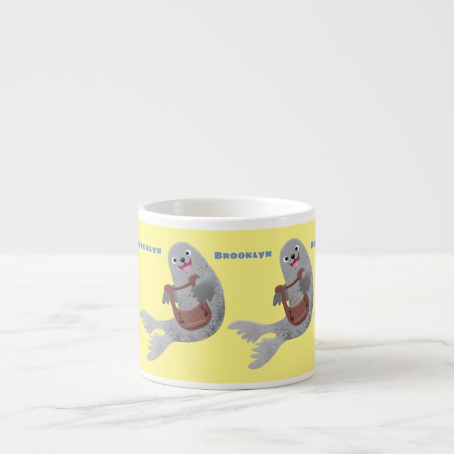 Taza De Espresso Feliz ilustracion de personalizado de foca de arpa (Frente)