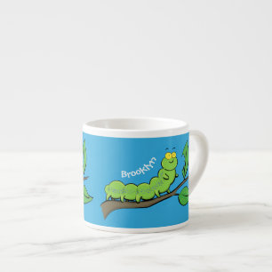 Taza De Espresso Feliz ilustracion personalizado de oruga verde