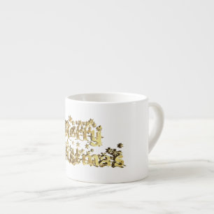 Taza De Espresso Feliz Navidad Elegante Oro Estrellas Typografía