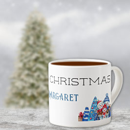 Taza De Espresso Feliz Navidad, nombre decorativo en acuarela 6 oz