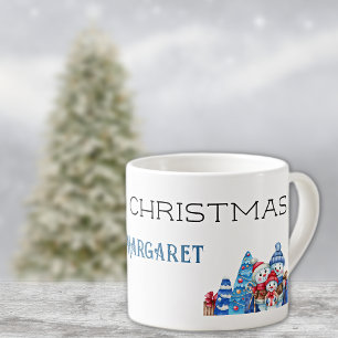 Taza De Espresso Feliz Navidad, nombre decorativo en acuarela 6oz
