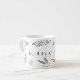 Taza De Espresso Feliz Navidad Plateada, Hojas Plateadas