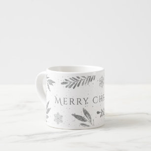 Taza De Espresso Feliz Navidad Plateada, Hojas Plateadas