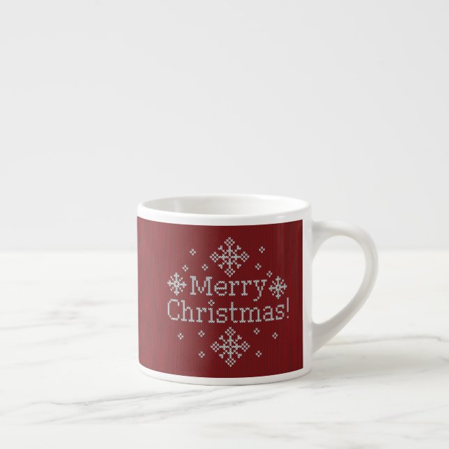 Taza De Espresso Feliz Navidad Red & White Faux Knit (Derecha)
