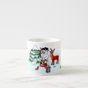Taza De Espresso ¡Feliz Navidad! Snowman con sus amigos