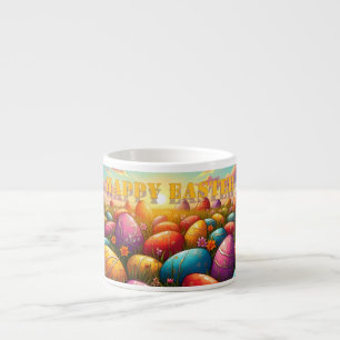 Taza De Espresso Feliz Pascua Huevos Coloridos en Prado Primaveral