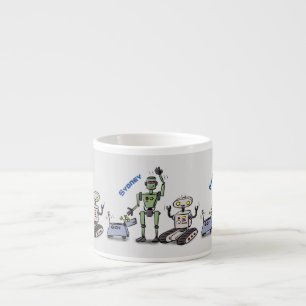 Taza De Espresso Feliz personalizado de trío de robots lindos