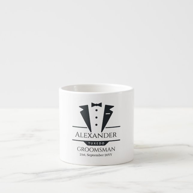 Taza De Espresso Fiesta de bodas Tuxedo Regalos Groomsman (Frente)