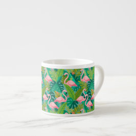 Taza De Espresso Flamencos rosados tropicales follaje de la selva